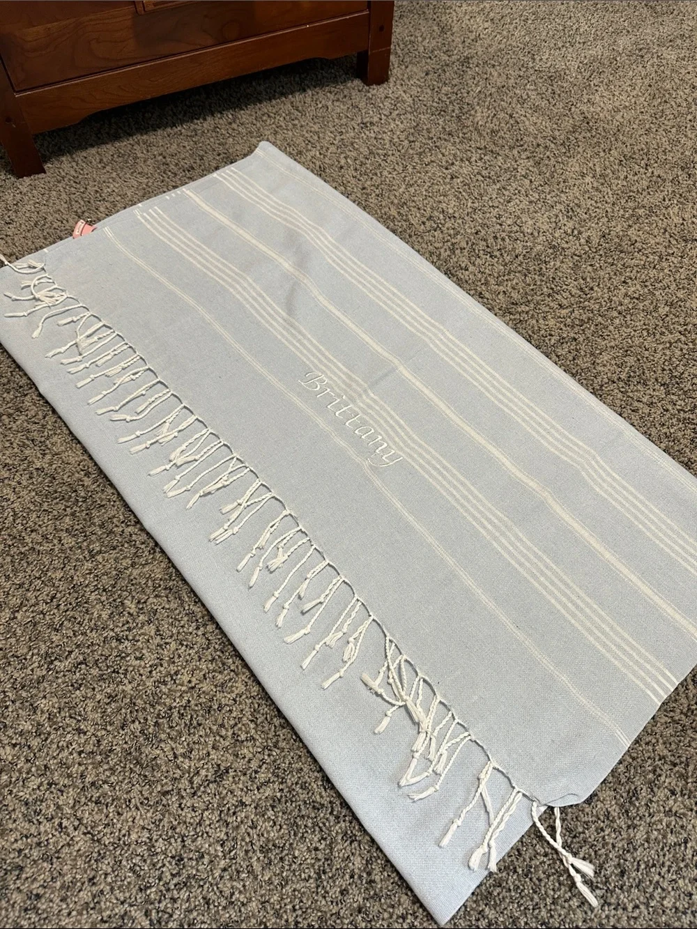 Personalized Light Blue Turkish-Style Bath Towel - Brittany Embroidery